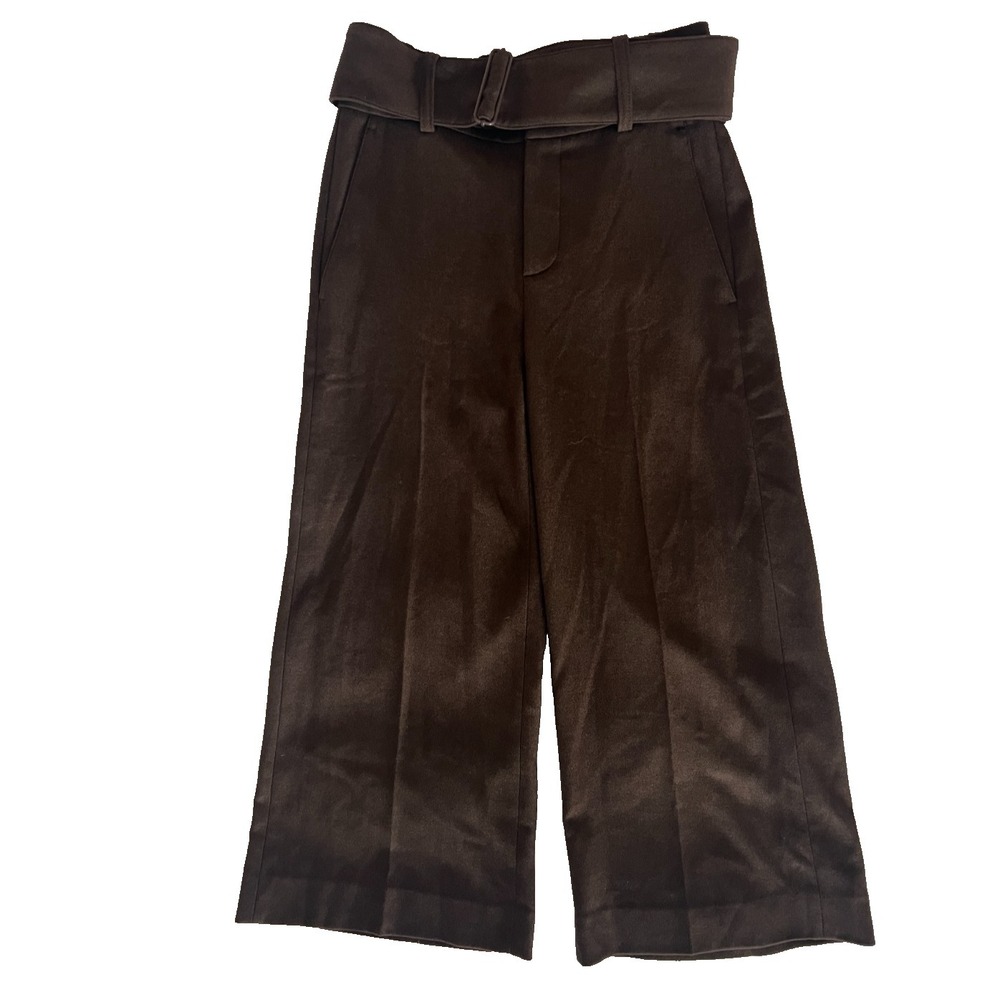 Vince Women's Size 00 Brown Wide‎ Leg Pants Wool Blend Belted Cropped NEW $365